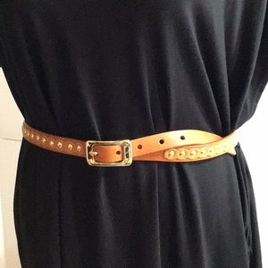 MMK tan leather gold studs narrow belt M